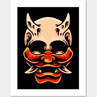 Skull Wearing Oni Mask Posters and Art